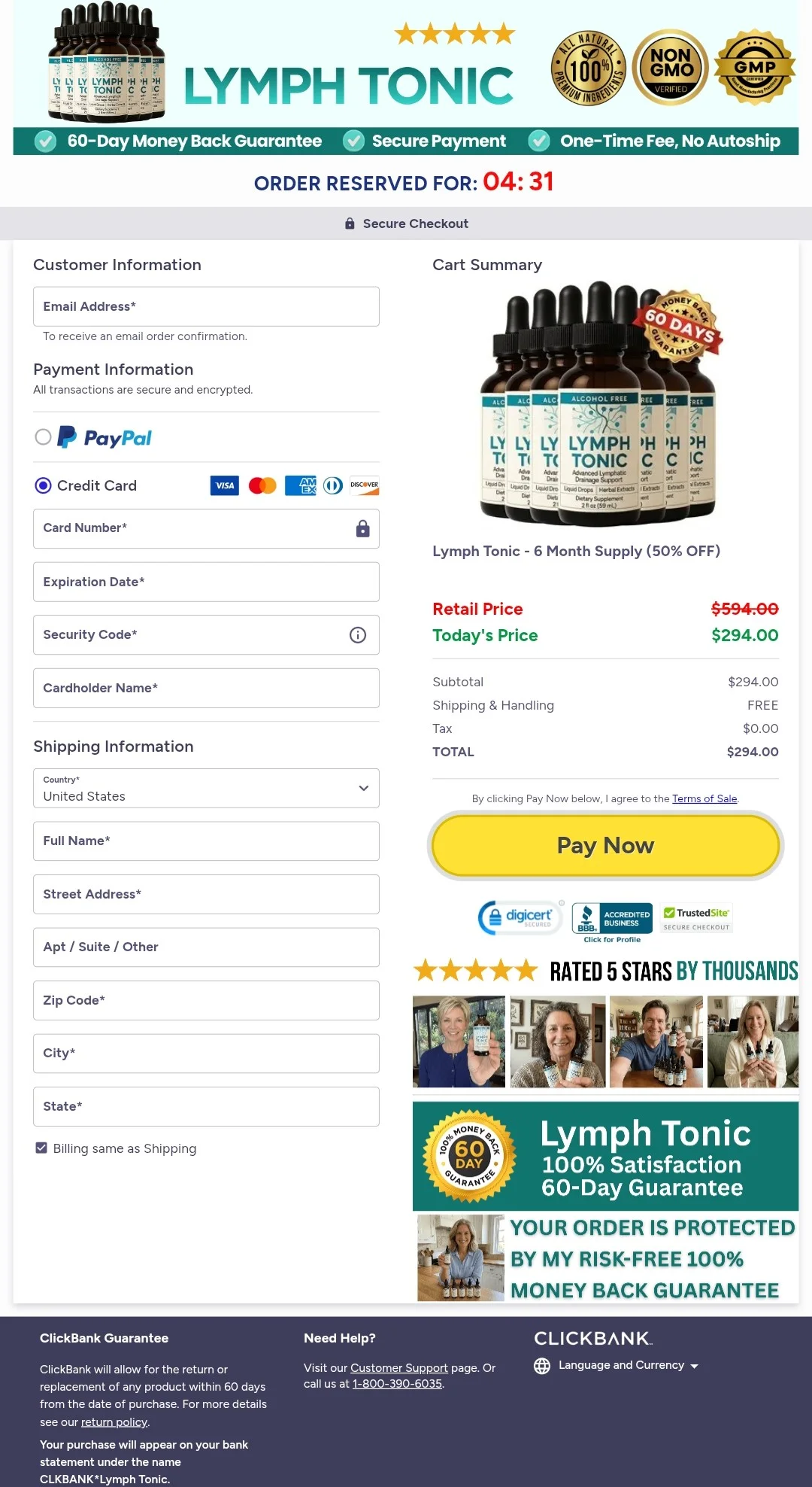 Lymph Tonic order form